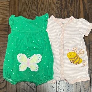 Carter's Set of Two 3M Rompers; Light Pink with Bee and Green with Butterfly
